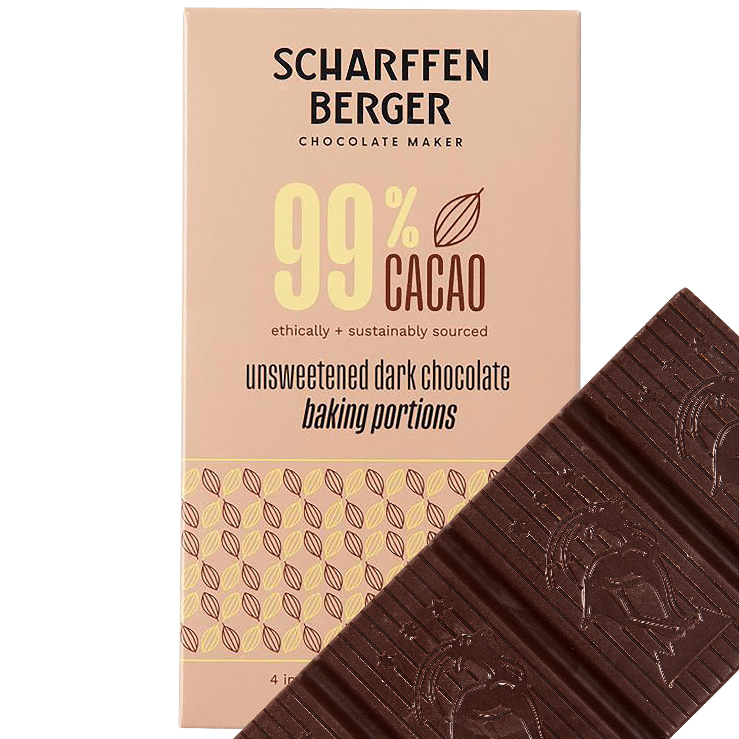 Scharffen Berger Unsweetened Dark Chocolate Baking Bar 99% Cacao Gluten Free Non GMO 4 Ounce (Pack of 3)